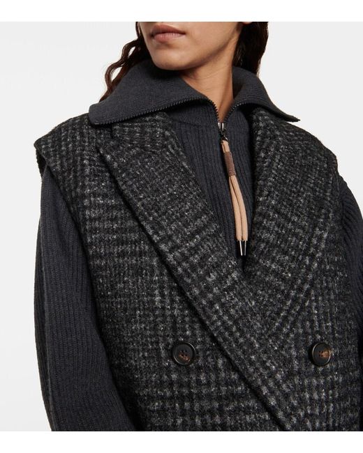 Brunello Cucinelli Black Checked Wool-Blend Coat