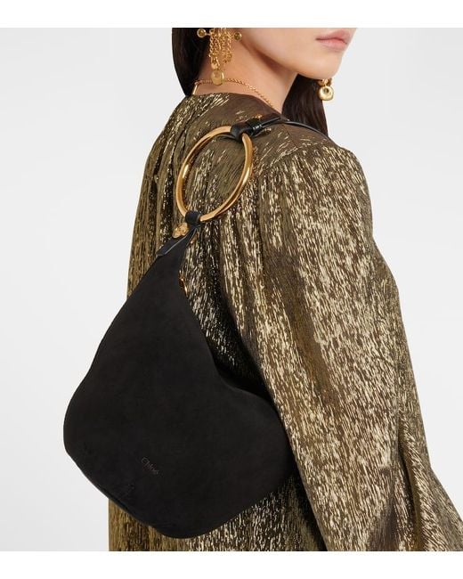 Chloé Black Bracelet Medium Suede Shoulder Bag