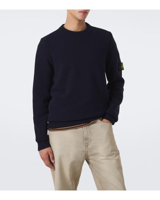Stone Island Blue Compass Badge Wool-Blend Sweater for men