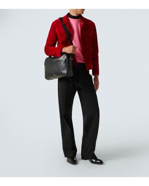 Tom Ford Black Leather Messenger Bag for men