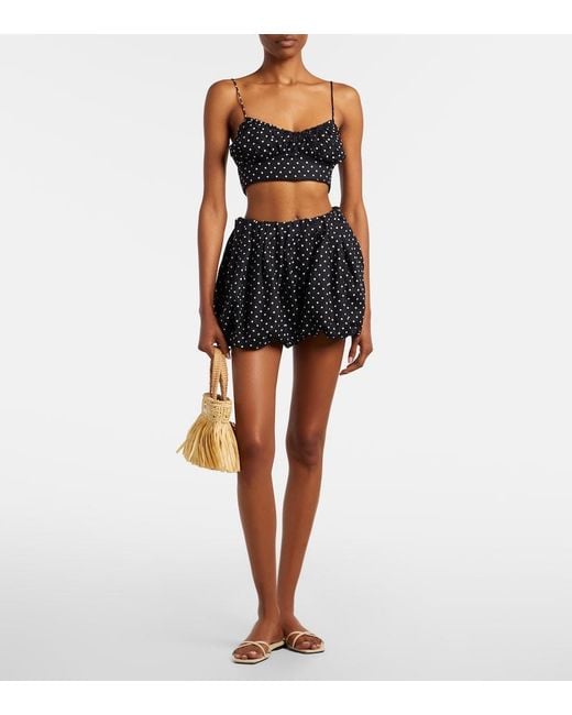 Faithfull The Brand Black Lucia Polka-Dot Linen Shorts