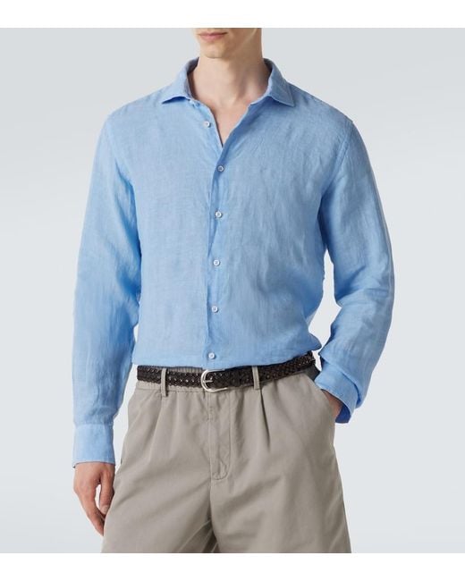 Fedeli Blue Linen Shirt for men