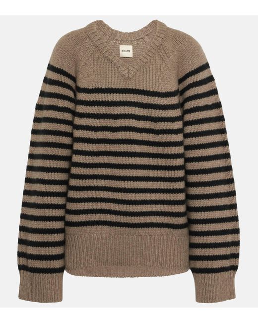 Khaite Gray Nalani Striped Cashmere Sweater