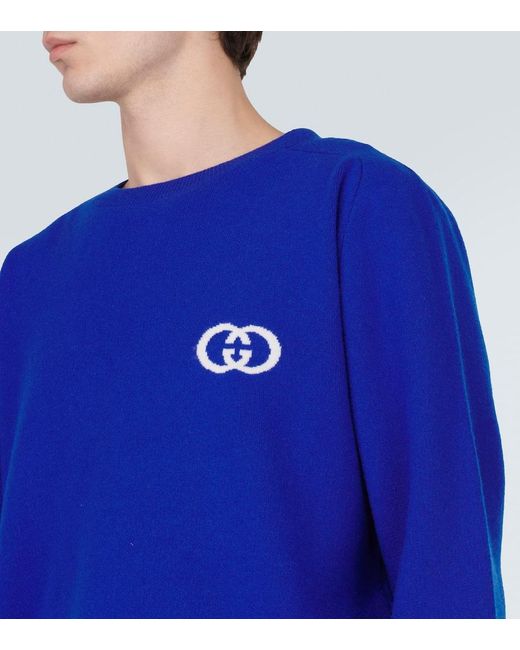 Gucci Blue Interlocking G Wool Sweater for men