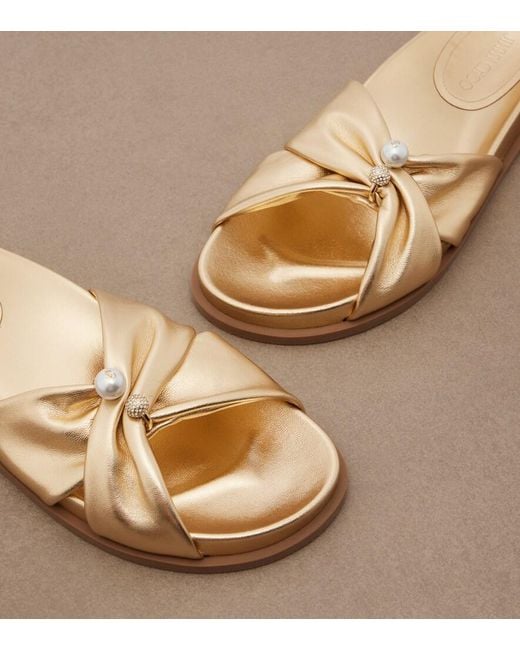 Jimmy Choo Natural Rafi Embellished Metallic Leather Sandals
