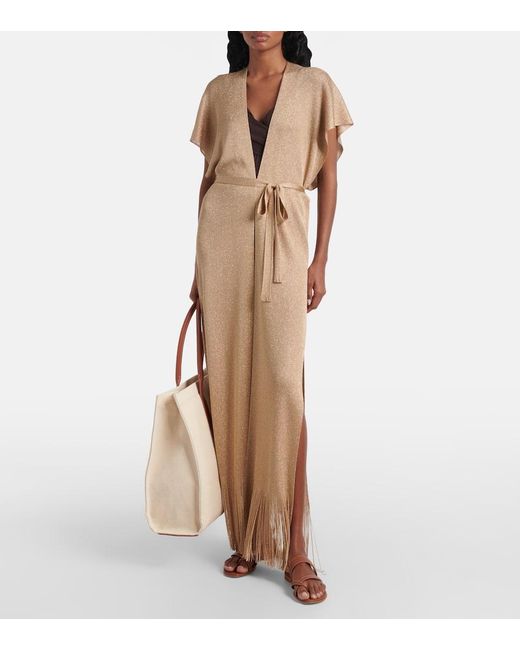 Max Mara Natural Zarelia Fringed Lame Kaftan