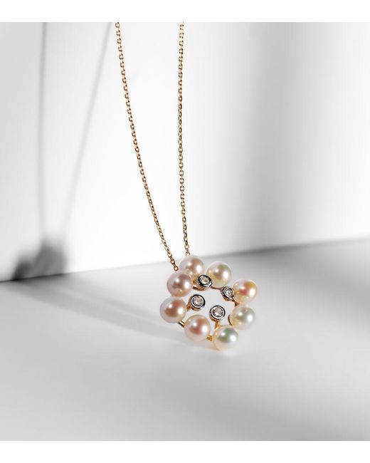Mateo White Cluster 14Kt Pendant Necklace With Pearls And Diamonds