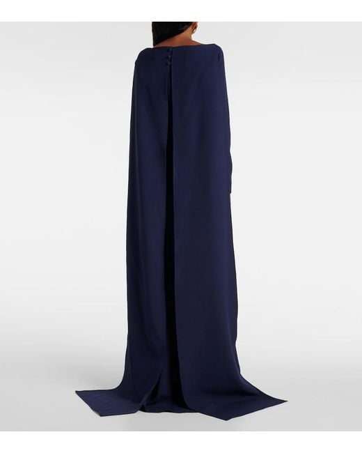 Safiyaa Blue Ginevra Caped Crepe Gown