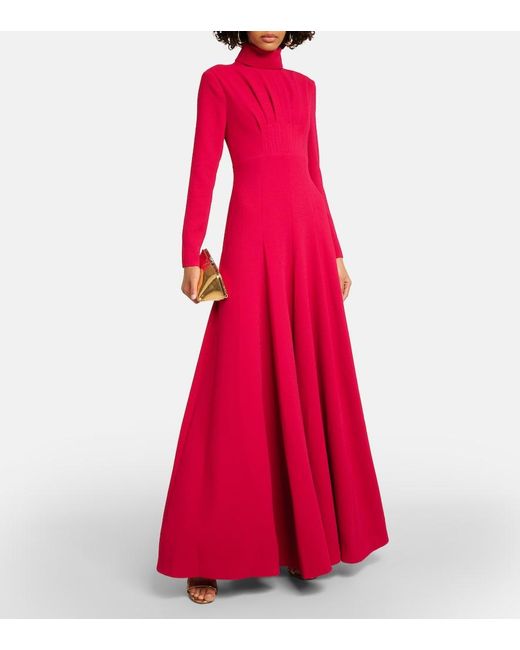 Emilia Wickstead Red Oakley Pleated Crepe Maxi Dress