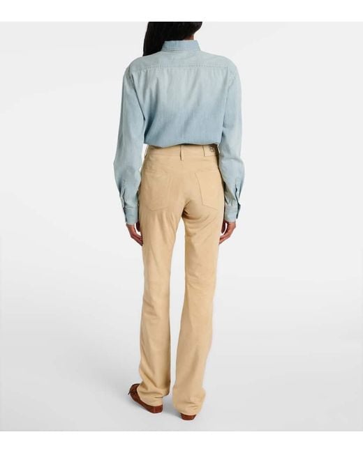 Ralph Lauren Natural Scottie Low-Rise Leather Straight Pants