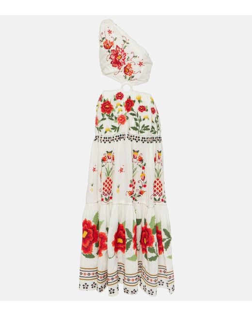 Robe longue Carmina Floral en coton melange Farm Rio en coloris White