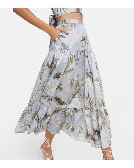Erdem Blue Olympia Printed Cotton Midi Skirt