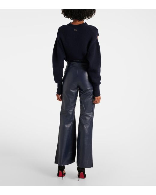 Victoria Beckham Blue High-Rise-Schlaghose Aus Leder
