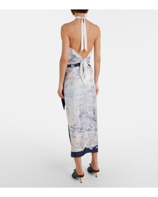 Ferragamo Blue Printed Silk Wrap Skirt