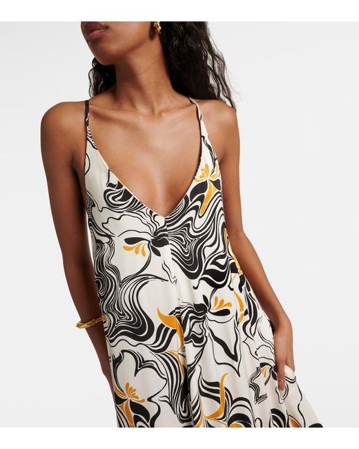 Dries Van Noten White Printed Satin Maxi Dress