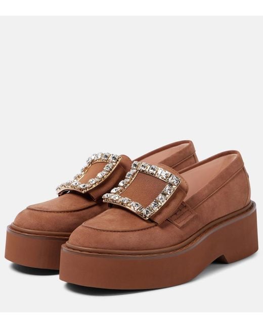Roger Vivier Brown Viv' Rangers Suede Platform Loafers