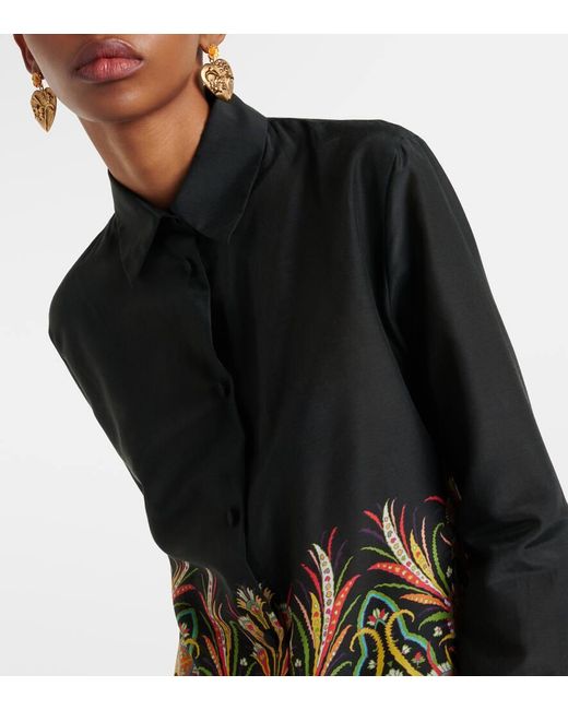 Etro Black Bedrucktes Hemd aus Baumwolle und Seide