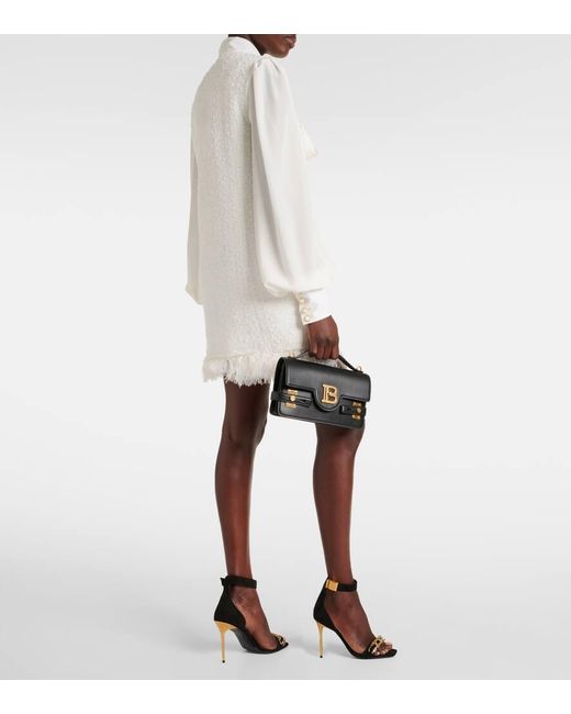 Balmain White Bow-Detail Cotton-Blend Tweed Minidress