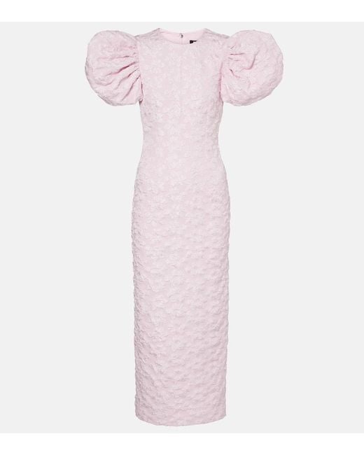 ROTATE BIRGER CHRISTENSEN Pink Jacquard Midi Puffy Dress
