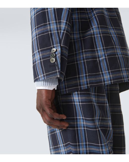 Thom Browne Blue Checked Wool And Linen Blazer for men