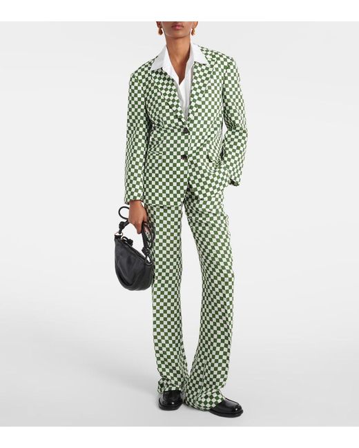 Dries Van Noten Green Checked Single-Breasted Blazer