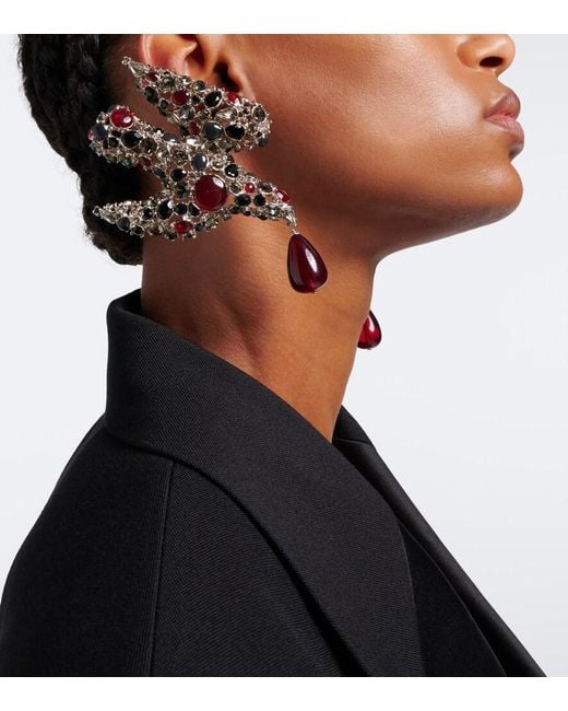 Saint Laurent Red Dove Embellished Clip-On Earrings