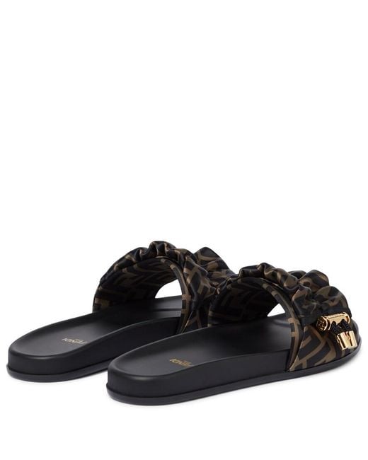 Fendi Black Ff Vertigo Satin Slides