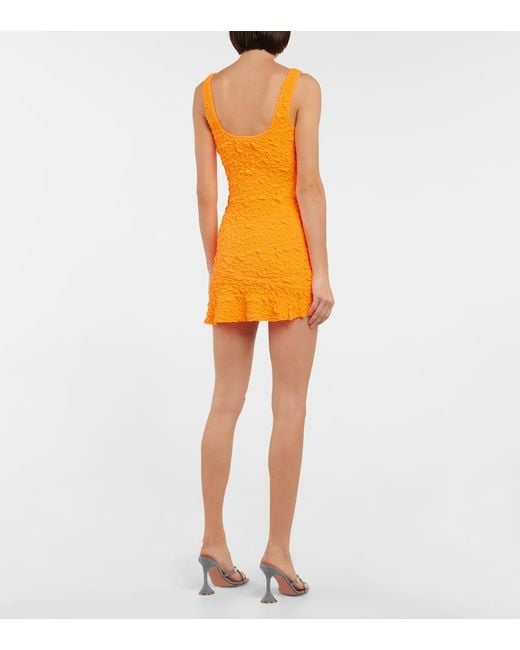 LoveShackFancy Orange Bartlette Gathered Neon Cloqué Mini Dress