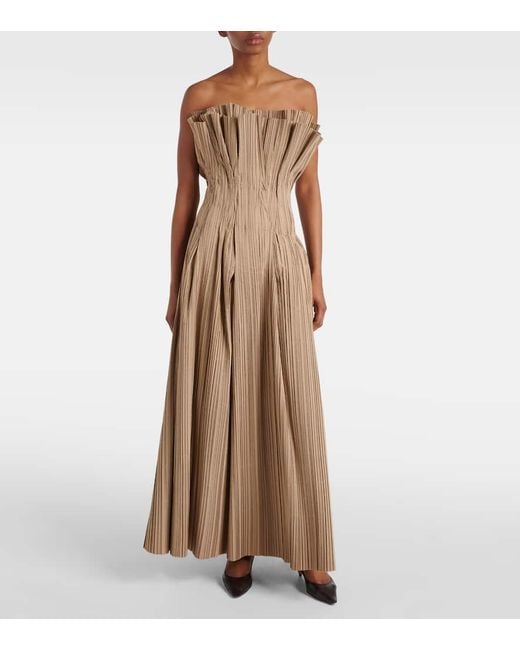 The Row Natural Cristel Pleated Poplin Bustier Gown