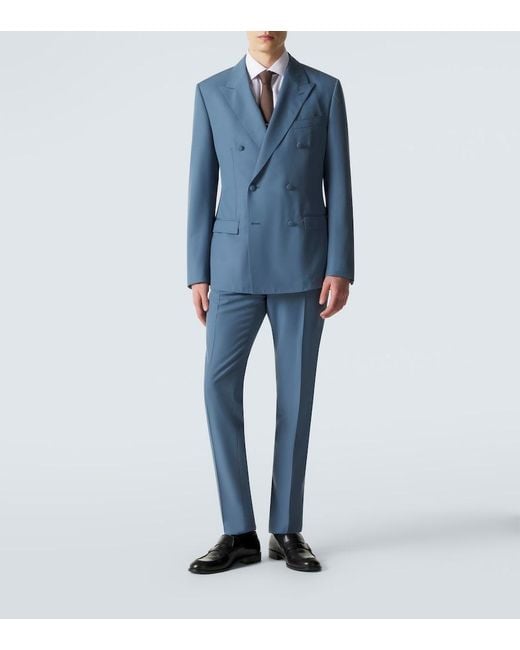 Dolce & Gabbana Blue Double-Breasted Wool Poplin Suit Jacket for men