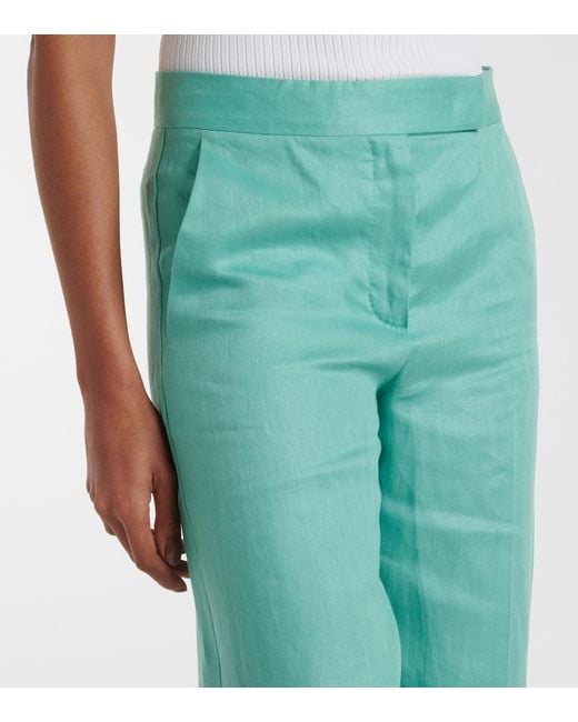 Max Mara Green Deserto Herringbone Linen Wide-Leg Pants