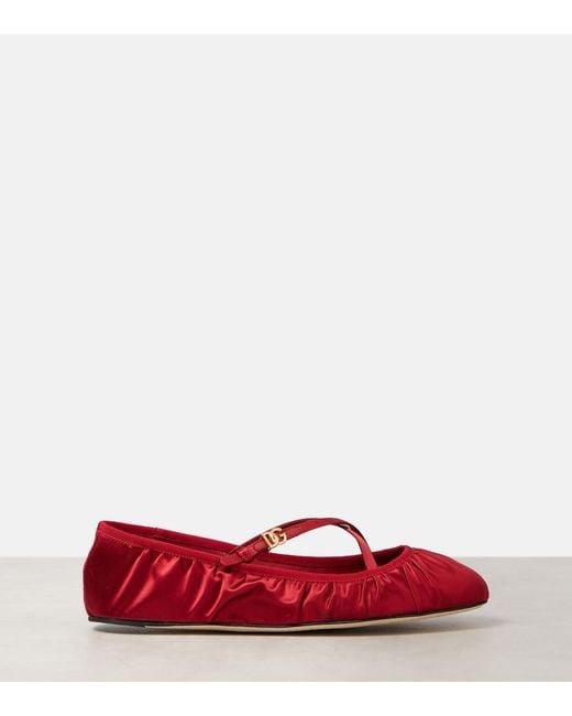 Dolce & Gabbana Red Satin Ballet Flats