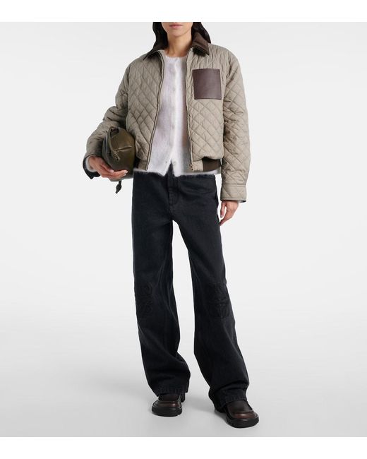 Loewe Brown Anagram Leather-Trimmed Quilted Jacket