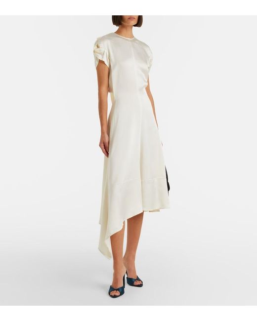 Victoria Beckham White Asymmetric Crepe Satin Midi Dress