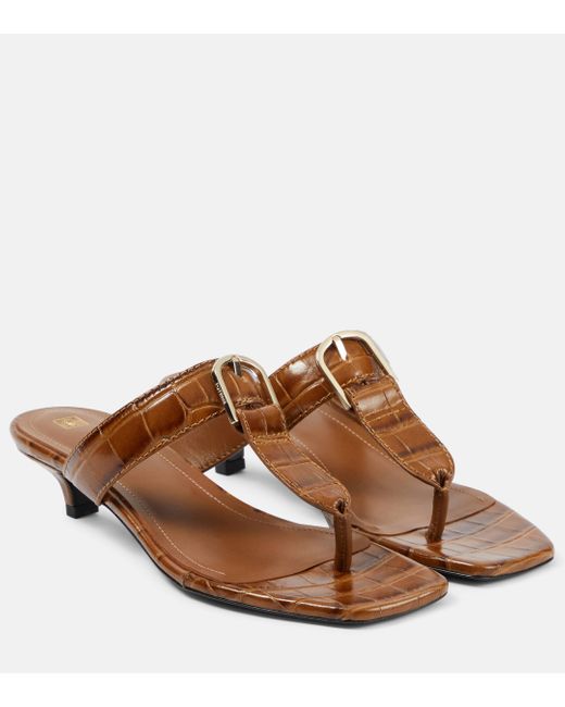Totême  Brown The Belted Croc-effect Leather Thong Sandals