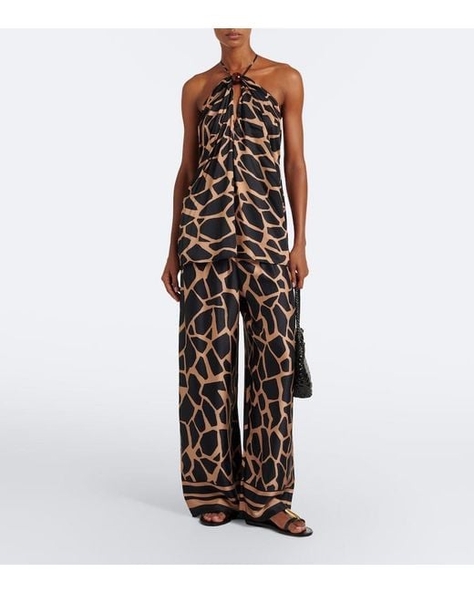 Faithfull The Brand Black Animal-Print Halterneck Satin Top
