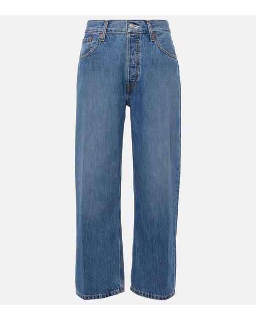 Re/done Blue High-Rise Straight Jeans Loose Crop