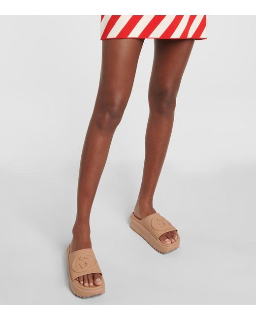 Gucci Interlocking G Slide Sandal in Brown | Lyst