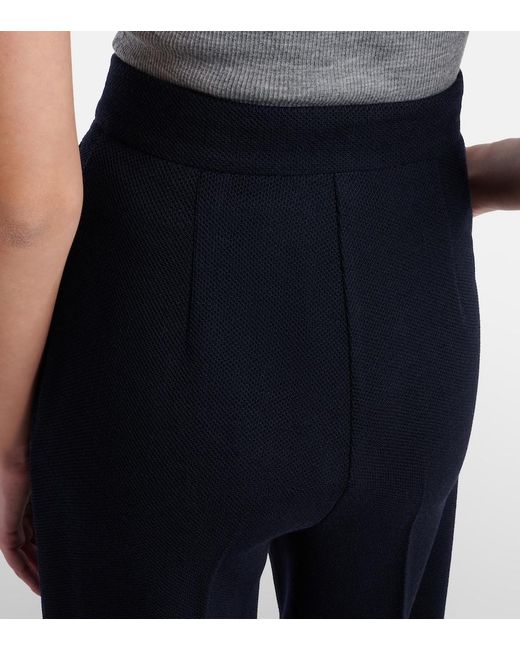 Max Mara Blue Attinia Virgin Wool Pique Wide-Leg Pants