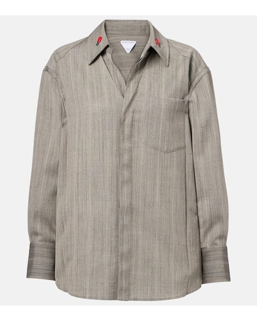 Bottega Veneta Gray Embellished Striped Wool Shirt
