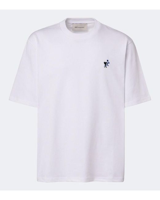 AMI White Ami De Cour Tulipe Cotton Jersey T-Shirt for men