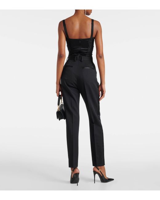 Pantalon droit en laine et soie Dolce & Gabbana en coloris Black