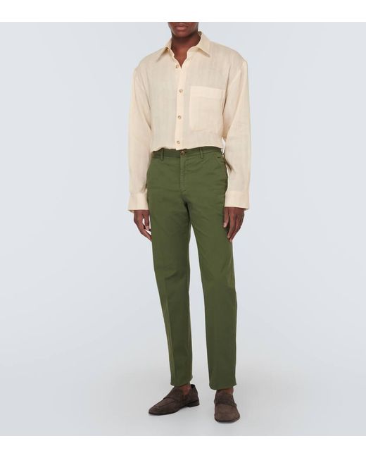 Incotex Green Cotton-blend Straight Pants for men