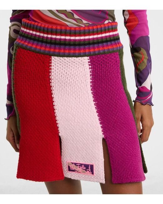 Emilio Pucci Red Striped Wool-Blend Miniskirt