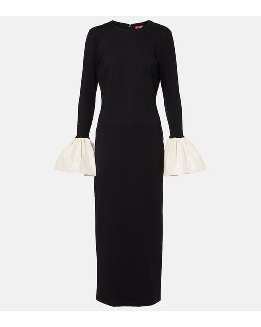 Staud Black Hawthorne Taffeta-Trimmed Maxi Dress