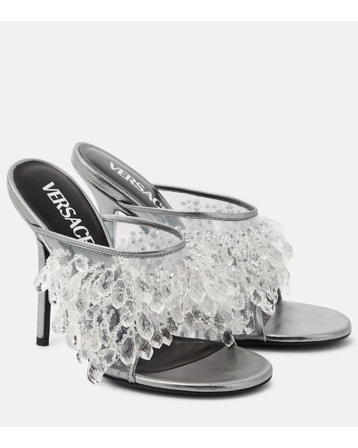 Versace White Embellished Pvc Mules