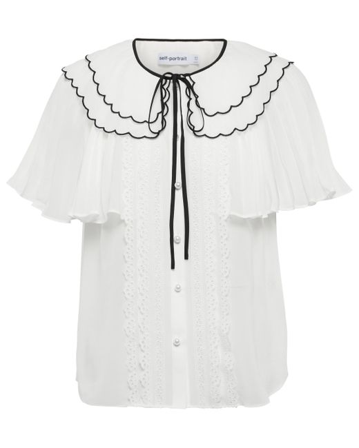 Self-Portrait Lace-trimmed Chiffon Blouse in White | Lyst