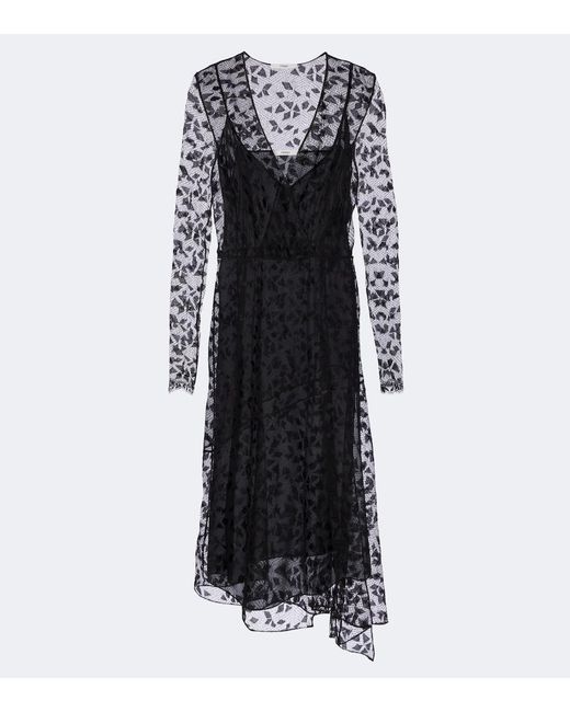 Fendi Black Asymmetric Lace Midi Dress