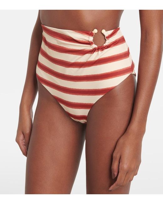 Johanna Ortiz Red Striped High-Rise Bikini Bottoms