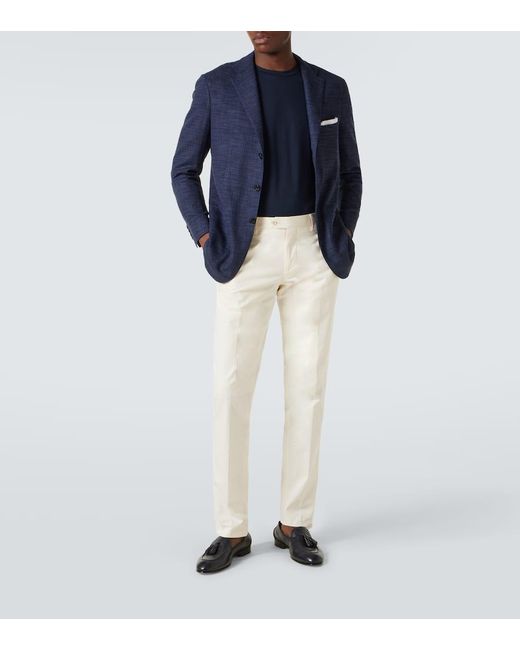 Blazer En Mezcla De Lana, Seda Y Algodon Kiton de hombre de color Blue